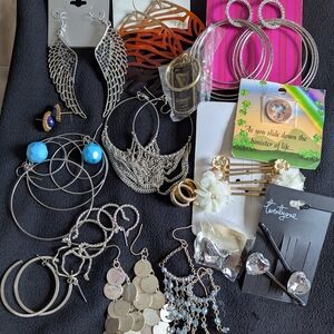 Silver and Blue Hoop Earrings Set